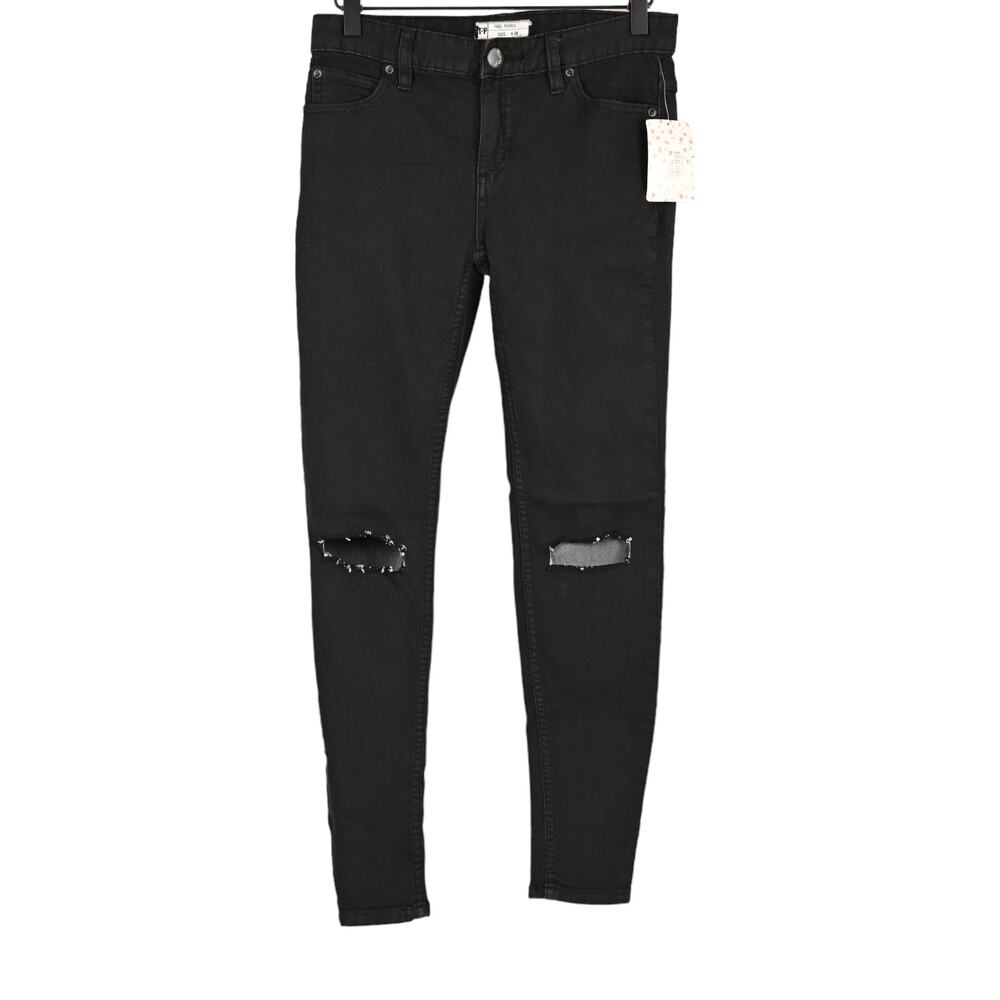 Free People Destroyed Black Jeans Size 26 NWT